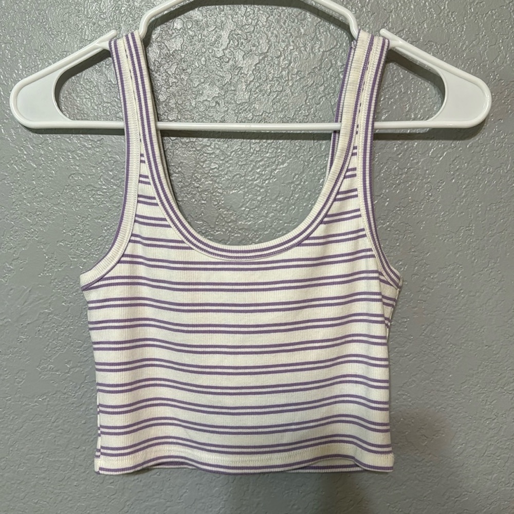 Forever 21 Ribbed Purple Striped Tank Top Cropped Fit Size Small
